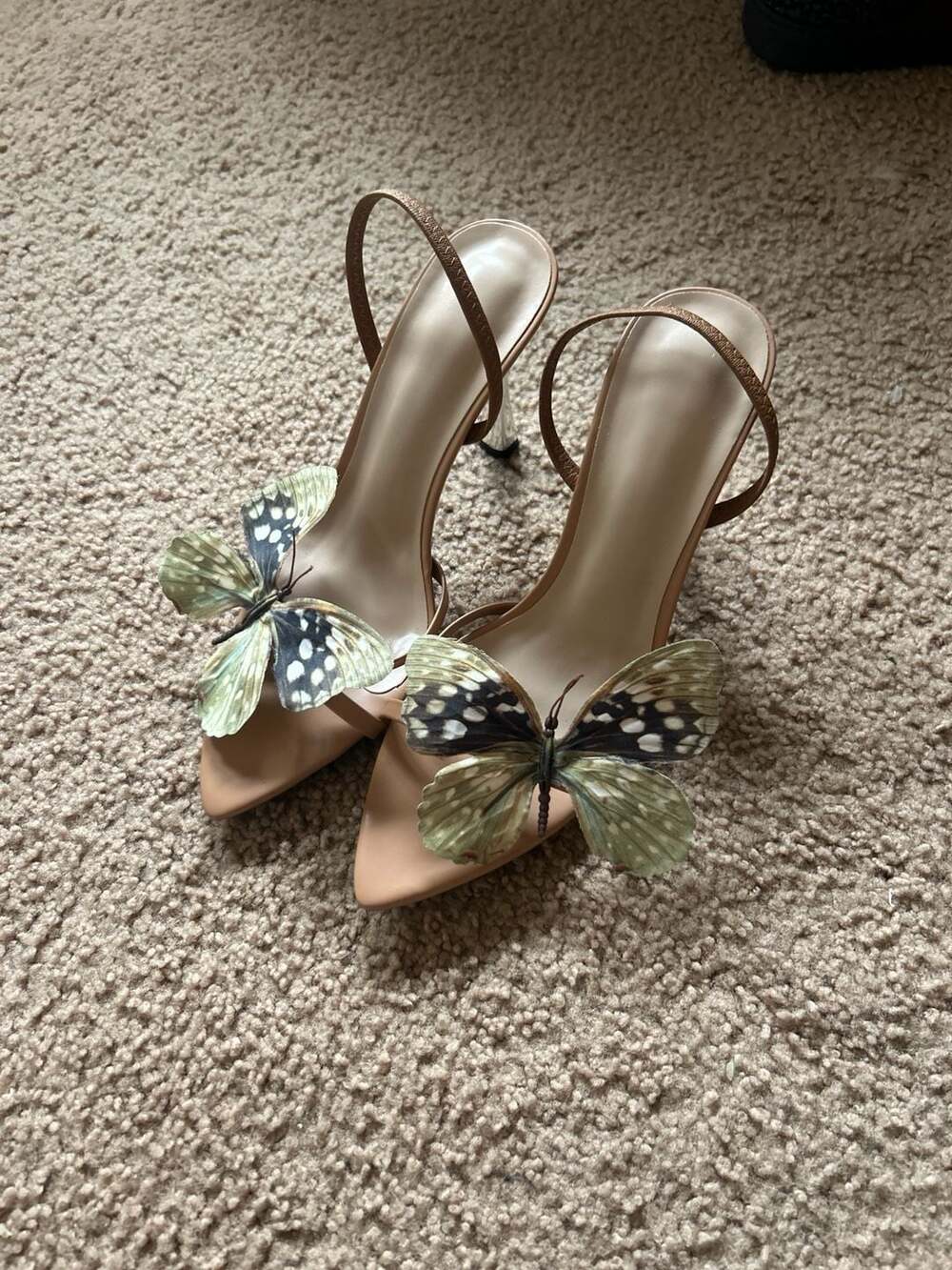 Women's Nude Pointed Toe Stiletto Heels with 3D Butterfly Embellishment